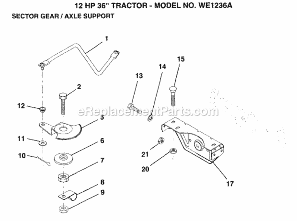 Sector_Gear_And_Axle_Support Diagram and Parts List for WE1236A 1999 And Before Weed Eater Lawn Tractor